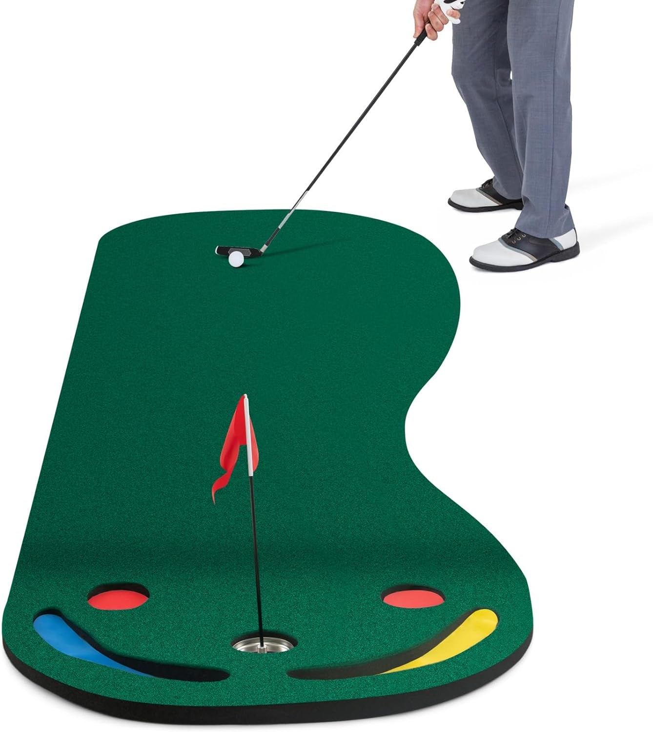 Golf Putting Green Set, Par Three Putting Mat with 3 Putting Cups, 1 Flag and Golf Hole Covers for Golf Putting Practice, Putting Green for Home, Office, Indoor Outdoor Use